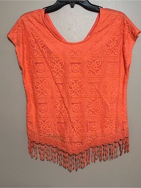 Women's Coral Lace Fringe Top